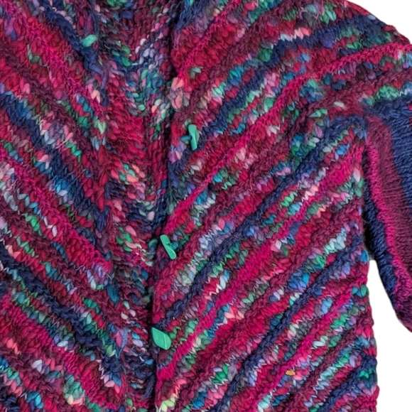 Hand knit artsy Warm oversized chunky Quality colorful plus size cardigan sz 3X - Picture 8 of 12
